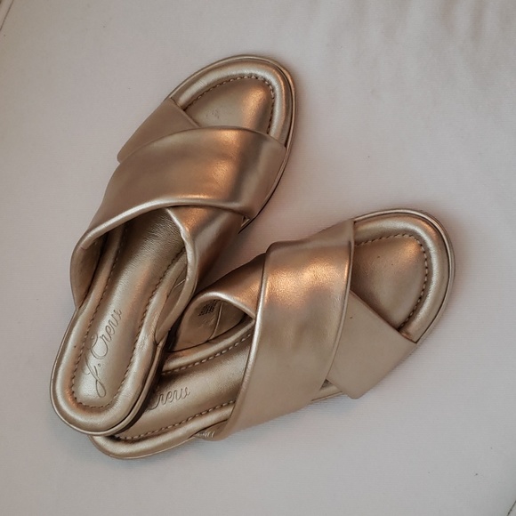 J. Crew Shoes - J Crew gold leather slides - EUC